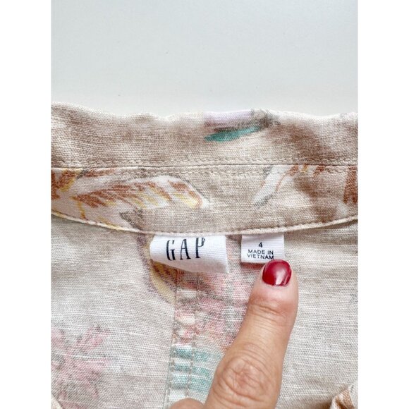 GAP Tropical Floral Linen Cotton Belted Button Up Utility Shirt Jumpsuit, Size 4 - Picture 8 of 11